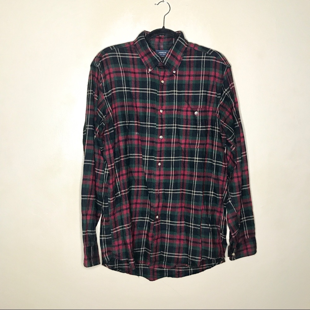 Men's Red &a Green Plaid Flannel Button Down